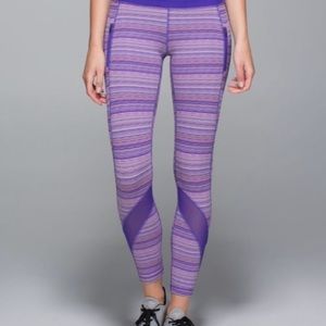 - Lululemon Inspire Tight II Mesh Space Dye striped Leggings zipper pocket
